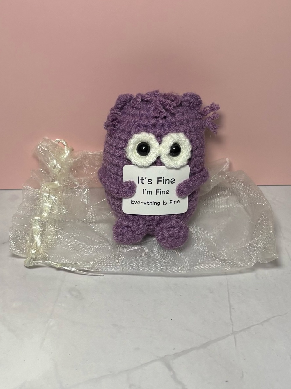 💜 Small Purple Crochet Plush “It’s Fine I’m Fine Everything is Fine”